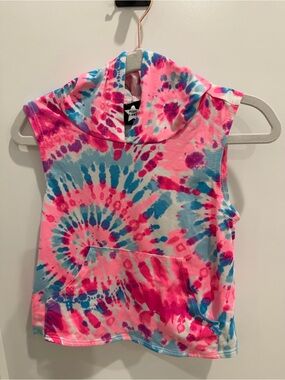 Pixi Lane Pink Blue Tie-Dye Hooded Tank